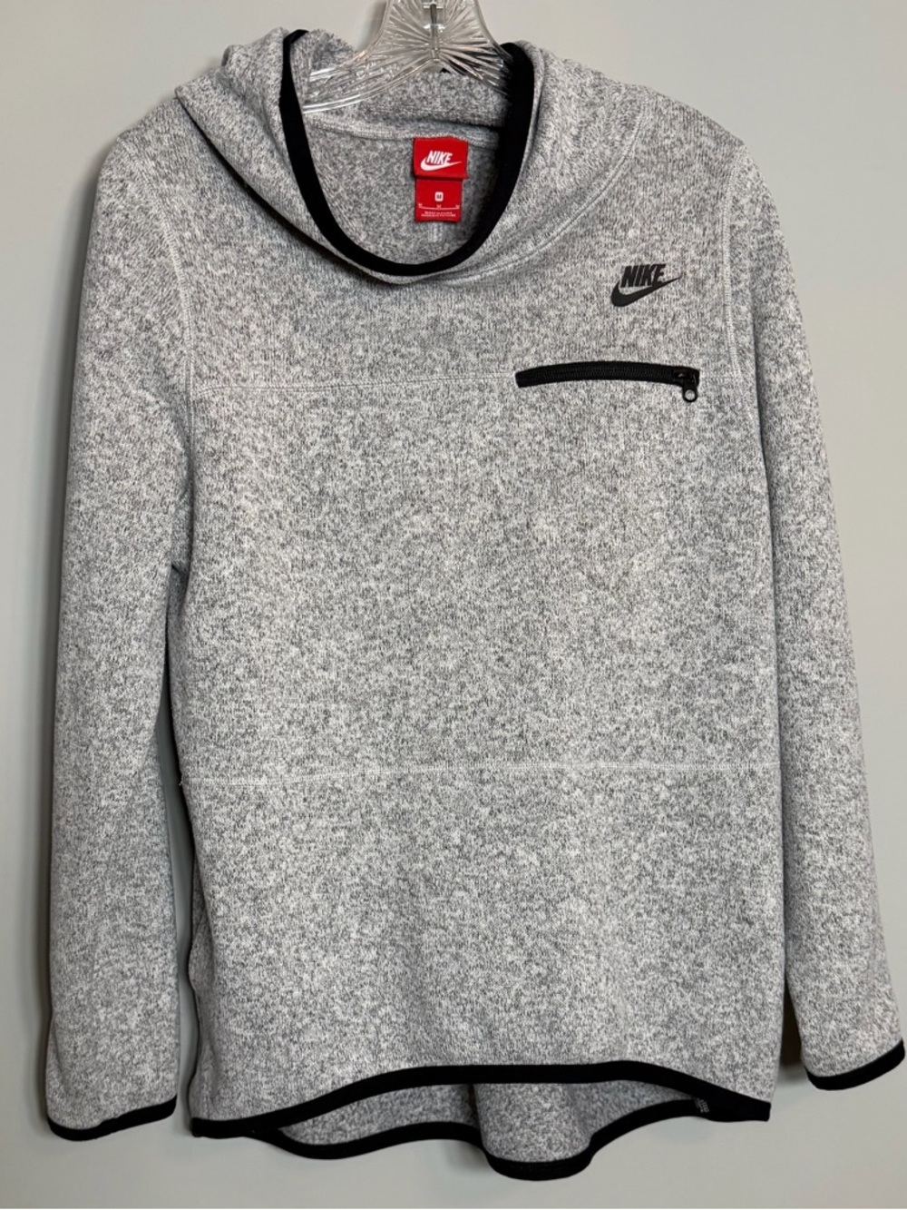 Nike Grey Heather Pullover Hoodie with Black Trim Size M